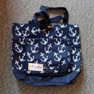 Navy Anchor Print Gift Set Tote Toiletry Bags OS Blue White NWT